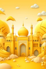 Poster - yellow great mosque cartoon