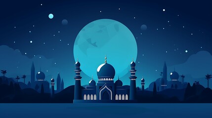 Poster - blue great cartoon mosque illustration