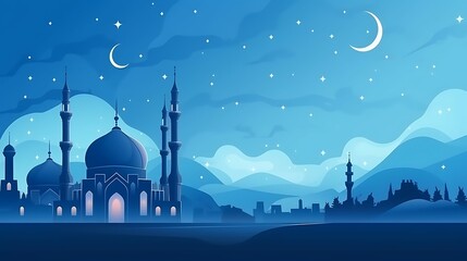 Wall Mural - blue great cartoon mosque illustration