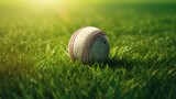 Fototapeta Sport - Cricket ball on green grass with morning sun background