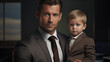 © Nomad_Soul - Portrait of confident businessman and little son in formal suit generative AI