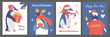 © sabelskaya - Christmas cards with funny penguins, vector illustration in flat style