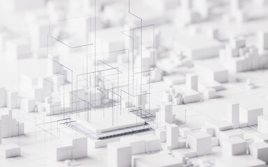 Poster - Technology circuit board and core, 3d rendering.