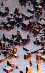 Wall Mural - Metallic cube circuit board, 3d rendering.