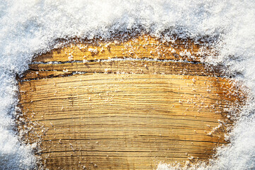 Wall Mural - Snow covered wooden texture. Christmas and winter holidays background with copy space