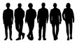 6人の男性が横に並ぶシルエット_透過png
