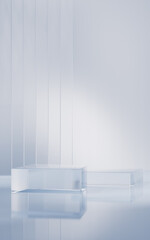 Transparent glass stage background, 3d rendering.