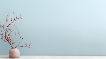 Wall Mural - minimalist background with simple, elegant vase with dry flowers. the vase is set against a light bl