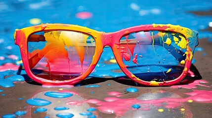 Wall Mural - Sunglasses covered in paint
