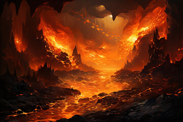 Lava explosions and fire background, Generative Ai