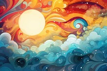 Abstract Background With Clouds And Sun. Stract Background For Play God Day