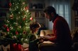 © AJay - Loving father helping his son to decorate Christmas tree at home.