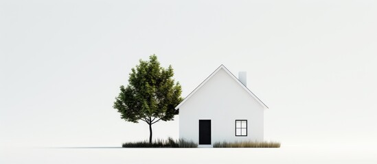 Wall Mural - Minimalist white housing in a plantation area with a black roof