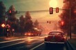 Road with red traffic light and cars. Generative AI