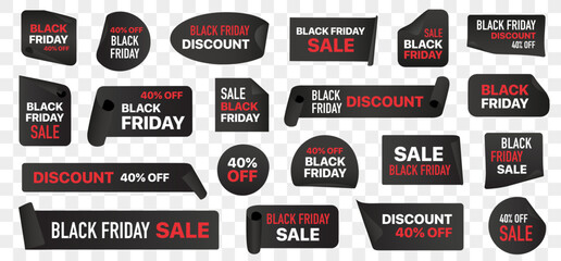 Poster - Black Friday sale label tags. Discount sticker collection for Black Friday. Black Friday sale ribbon banners. Promotion, advertising, marketing sticker labels for Black Friday