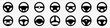 Steering wheel icons in black on a transparent background. Set of simple car steering wheel signs. Steering wheel icons. Steering wheel symbol collection