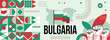 Bulgaria national or independence day banner for bulgarian celebration. Flag and map of Bulgaria with raised fists. Modern retro design with typorgaphy abstract geometric icons. Vector illustration.