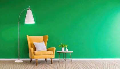 Wall Mural - The interior has a armchair on empty green wall background