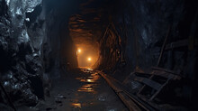 Angled Shot Of Underground Mine Passage.