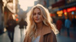 © Santy Hong - Gorgeous blonde woman walking down the sidewalk in streets of Istanbul.