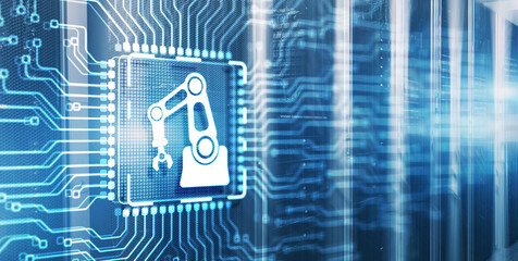 Wall Mural - automation software innovation technology on 3d electronic circuit board chip