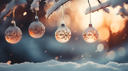 Wall Mural - winter background with fir branches and snow. 