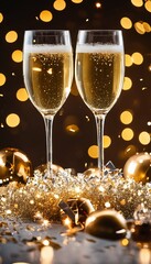 Wall Mural - New Year’s celebration: Toast with champagne captured in cards