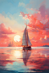 Canvas Print - watercolor sailing boat in the sea