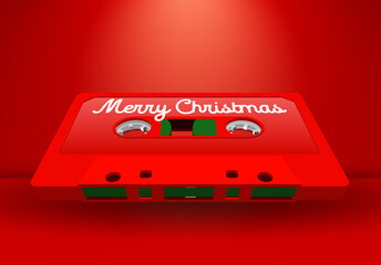 Wall Mural - Christmas mix cassette for retro themed holiday party invitation or mix cover. Winter greetings tape with 80s style and Christmas colors