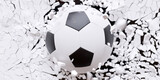 Fototapeta Młodzieżowe - Soccer football ball breaks with great force a white wall background texture. Wallpaper. 3d render