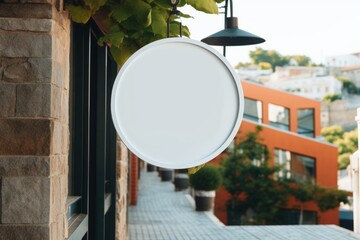 Blank minimal circular shop signboard mockup for design. Street hanging sign board for logo presentation