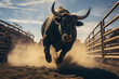 © gankevstock - angry bull runs into the rodeo arena