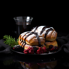 Christmas food, food photography, sleek black background, dark palette photography.