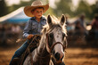 young cowboy in hat riding a horse on the ranch, rising new generation