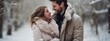 © VERTEX SPACE - sweet honey moon lover couple standing love hug each other together while enjoy freedom outdoor moment in snow mountain landscape background