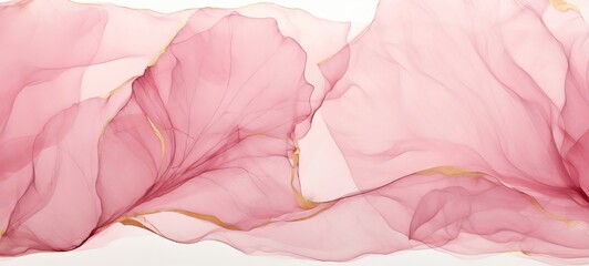 Aufkleber - Abstract marble marbled stone ink liquid fluid painted painting texture luxury background banner - Pink petals, blossom flower swirls gold painted lines