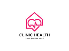 Clinic Health With Love And Home Logo Design