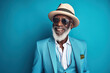 © AI_images - 60 year old fashionable hipster African American man portrait on blue background