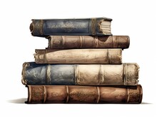 A Stack Of Books Sitting On Top Of Each Other. Clipart On White Background.