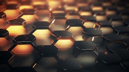 Wall Mural - 3d hexagons with lights on them in black background