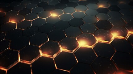 Wall Mural - 3d hexagons with lights on them in black background