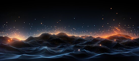 Digital landscape with flowing particles 3D data visualization Cyber or tech background