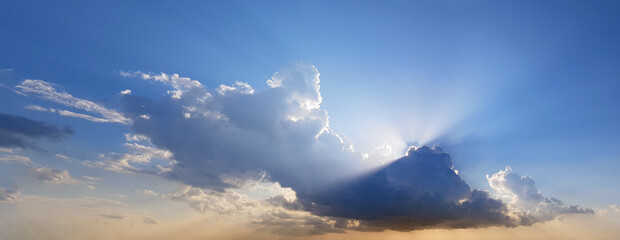 Wall Mural - beautiful spirit sky with cloud and sun light, nature atmosphere horizon landscape background
