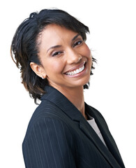 Canvas Print - Businesswoman, portrait or smile in studio as confident manager, closeup or formal work fashion. Black person, face or happy professional employee or mockup space, white background or corporate style