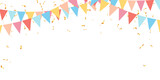 Fototapeta Pokój dzieciecy - Frame colorful pastel bunting garland flag and confetti birthday decoration elements
