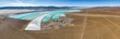 Panorama view of lithium fields / evaporation ponds in the highlands of northern Argentina, South America - a surreal, colorful landscape where batteries are born