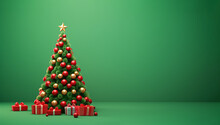 3D Animation Christmas Tree On A Green Background