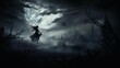 © Wirestock - AI generated illustration of a witch flying above a barren landscape on a foggy night