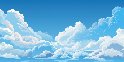 Wall Mural - a picturesque view of a blue sky with fluffy white clouds reflecting on the calm surface of a body o