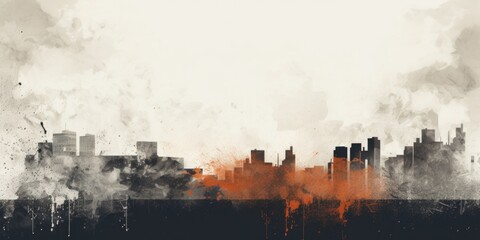 Wall Mural - A city engulfed in billowing smoke, creating a dramatic and atmospheric scene. Perfect for illustrating pollution, industrialization, or the aftermath of a disaster.